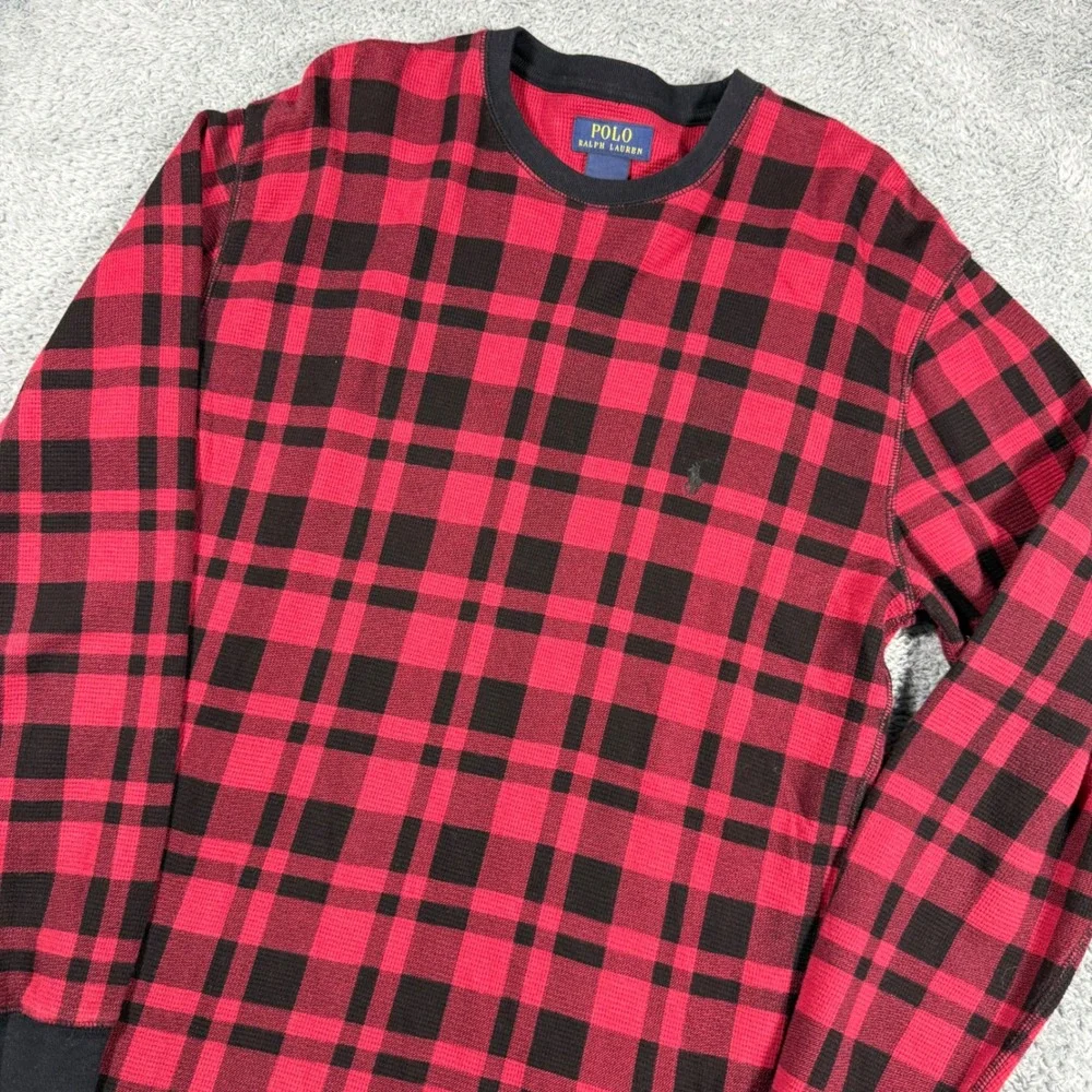 Polo‎ Ralph Lauren Thermal Shirt Mens Large Waffle Knit Multicolor PLaid Stretc